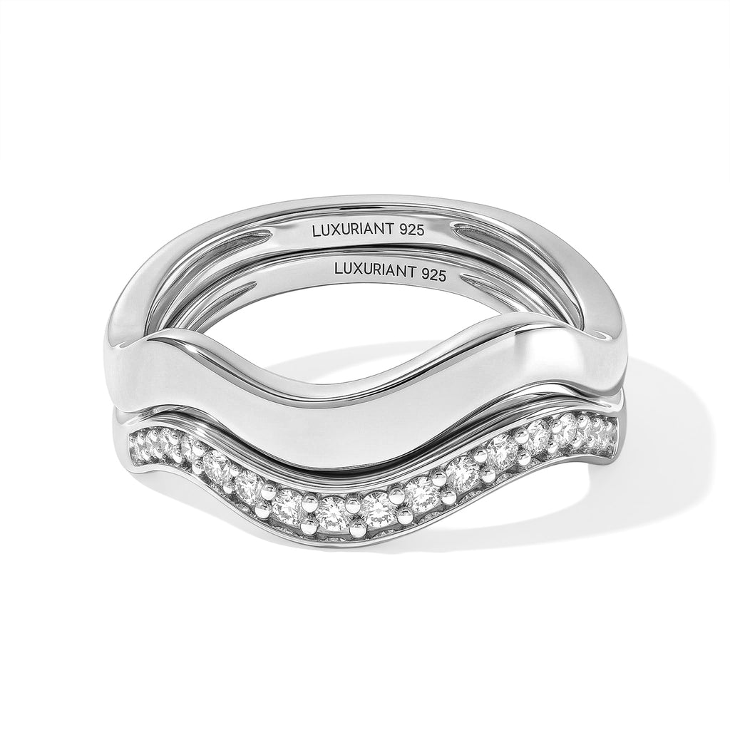 Set of 2 - Luxuriant Lab Grown Diamond (SI/G-H) Stackable Ring in Rhodium Overlay Sterling Silver_4532973