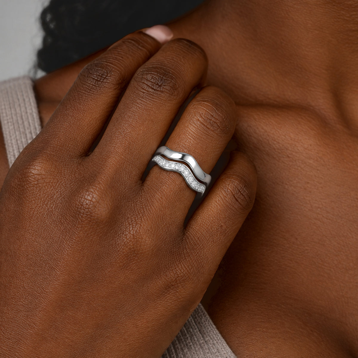 Set of 2 - Luxuriant Lab Grown Diamond (SI/G-H) Stackable Ring in Rhodium Overlay Sterling Silver 4532973 1