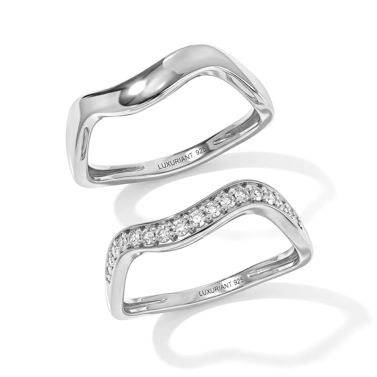 Set of 2 - Luxuriant Lab Grown Diamond (SI/G-H) Stackable Ring in Rhodium Overlay Sterling Silver 4532973 3