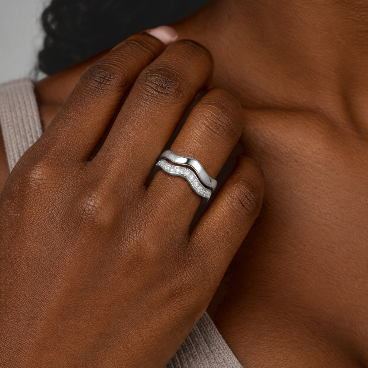 Set of 2 - Luxuriant Lab Grown Diamond (SI/G-H) Stackable Ring in Rhodium Overlay Sterling Silver 4532980 1