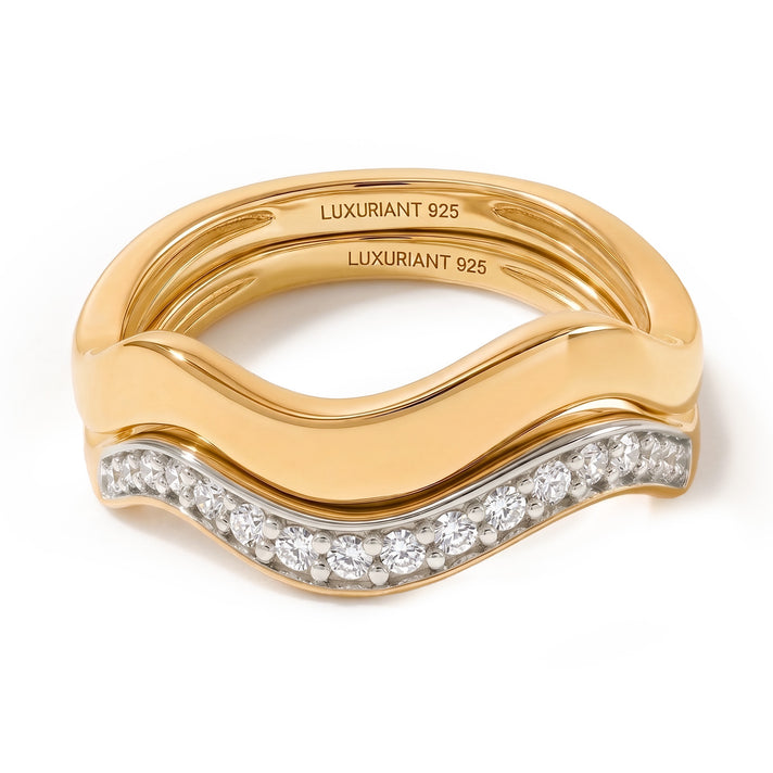 Set of 2 - Luxuriant Lab Grown Diamond (SI-G-H) Stackable Ring in 18K Vermeil Yellow Gold Plated Sterling Silver 4532987 1