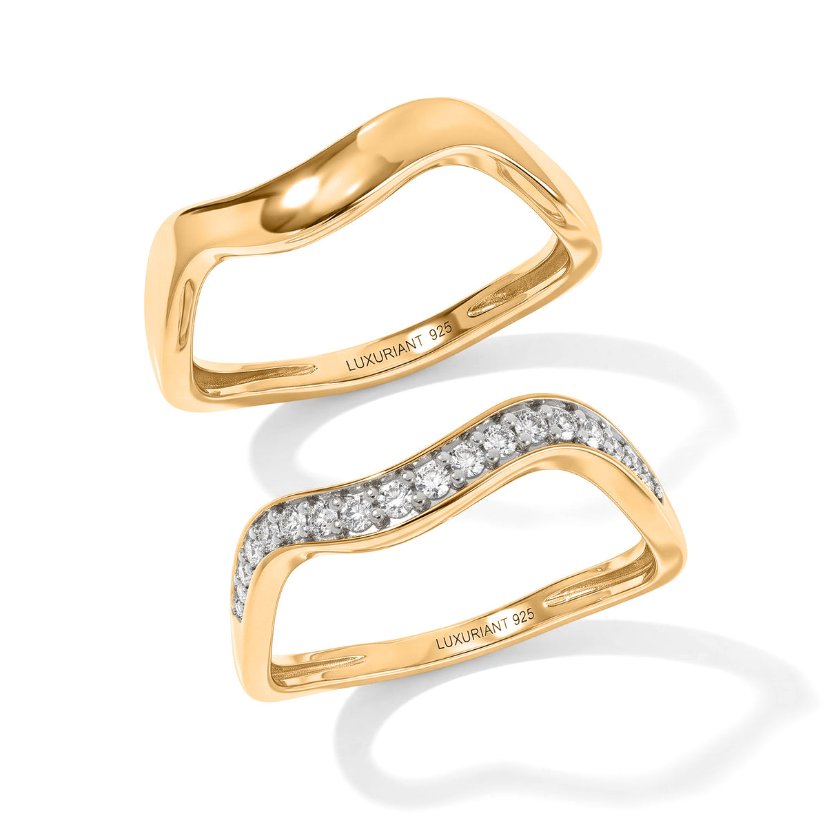 Set of 2 - Luxuriant Lab Grown Diamond (SI/G-H) Stackable Ring in 18K Vermeil Yellow Gold Plated Sterling Silver 4532989 3