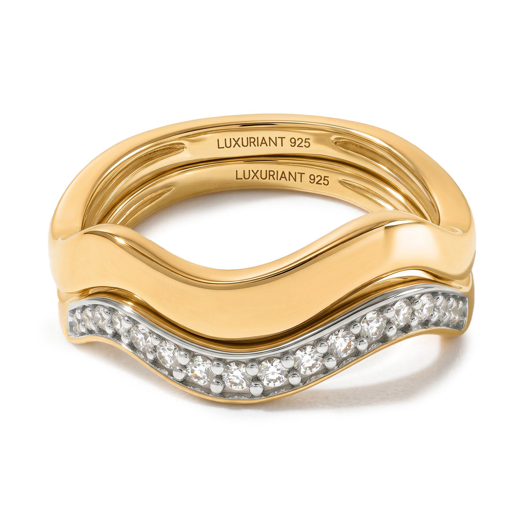 Set of 2 - Luxuriant Lab Grown Diamond (SI/G-H) Stackable Ring in 18K Vermeil Yellow Gold Plated Sterling Silver_4532992