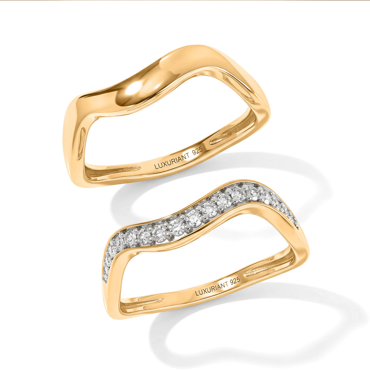 Set of 2 - Luxuriant Lab Grown Diamond (SI/G-H) Stackable Ring in 18K Vermeil Yellow Gold Plated Sterling Silver 4532992 3