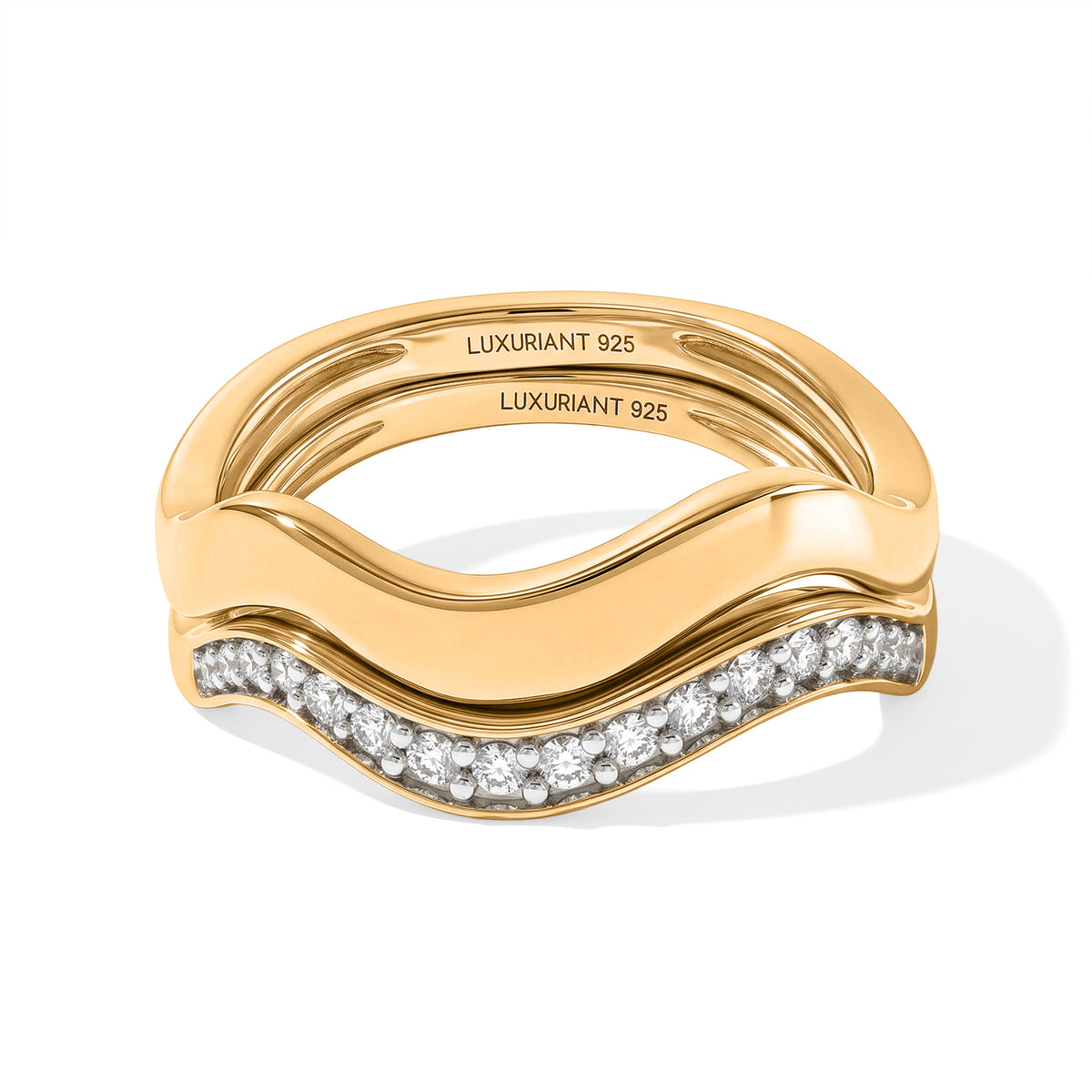 Set of 2 - Luxuriant Lab Grown Diamond (SI/G-H) Stackable Ring in 18K Vermeil Yellow Gold Plated Sterling Silver 4532995 0