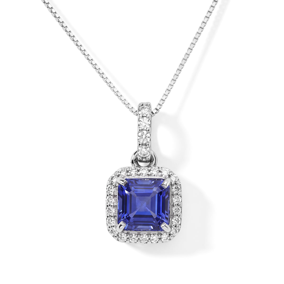 Tanzanite,  Lab Grown Diamond Pendant with Chain (Size 20) in Rhodium Overlay Sterling Silver 0.18 ct  1.350  Ct. 4533079 0