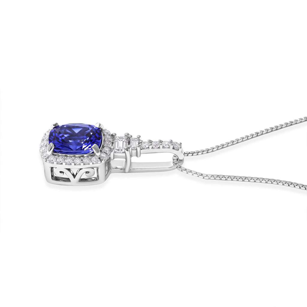 Tanzanite,  White Zircon Pendant with Chain (Size 20) in Rhodium Overlay Sterling Silver 0.41 ct  1.410  Ct._4533080_3