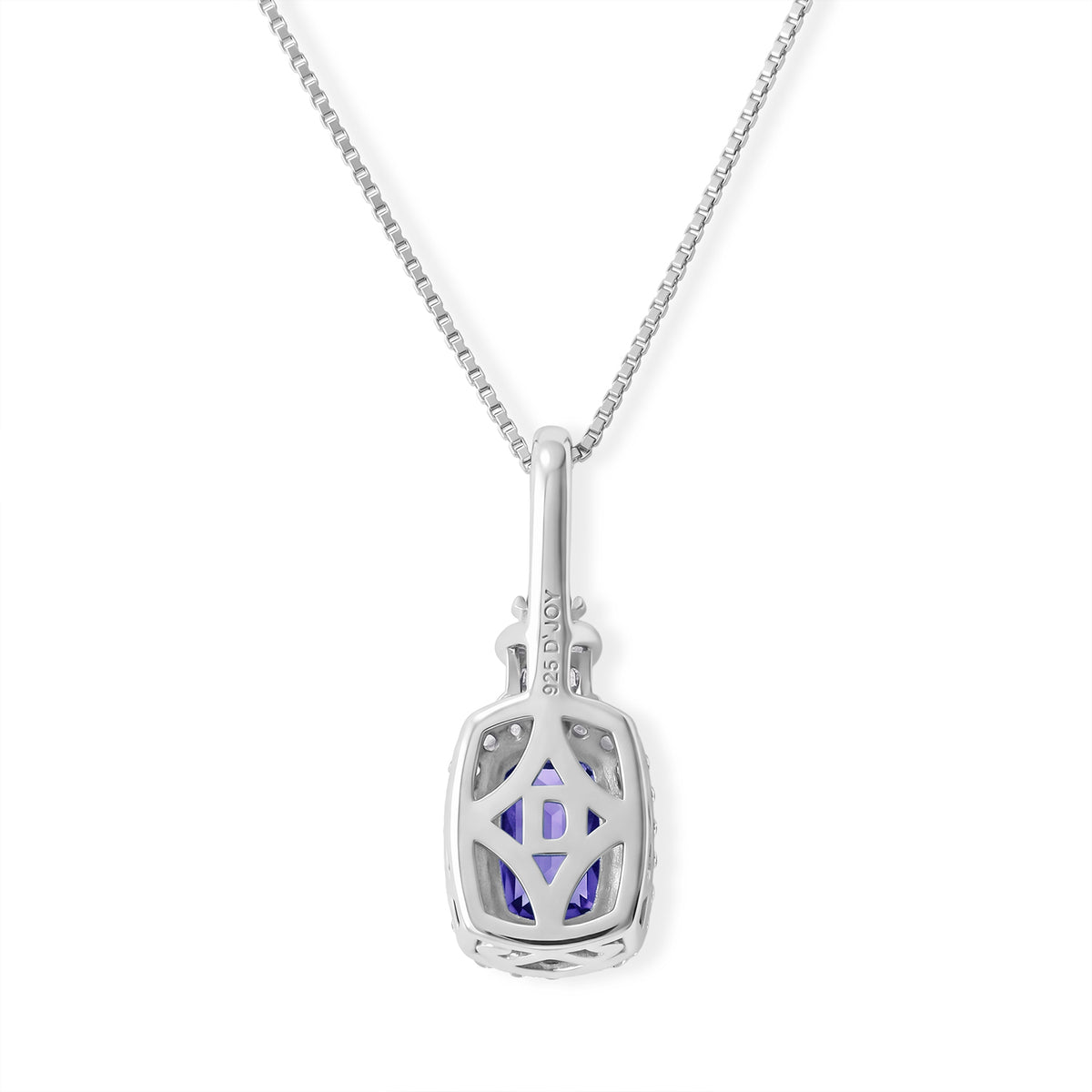 D'Joy - Tanzanite &amp; White Zircon Halo Pendant with Chain (Size 20) &amp; Spring Ring Clasp in Rhodium Overlay Sterling Silver 1.40 Ct. 4533080 4