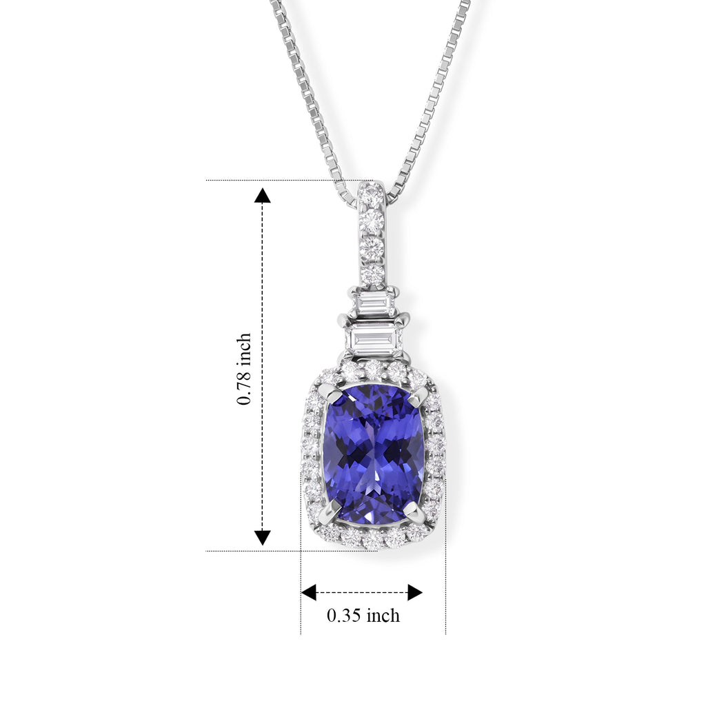 Tanzanite,  White Zircon Pendant with Chain (Size 20) in Rhodium Overlay Sterling Silver 0.41 ct  1.410  Ct._4533080_5