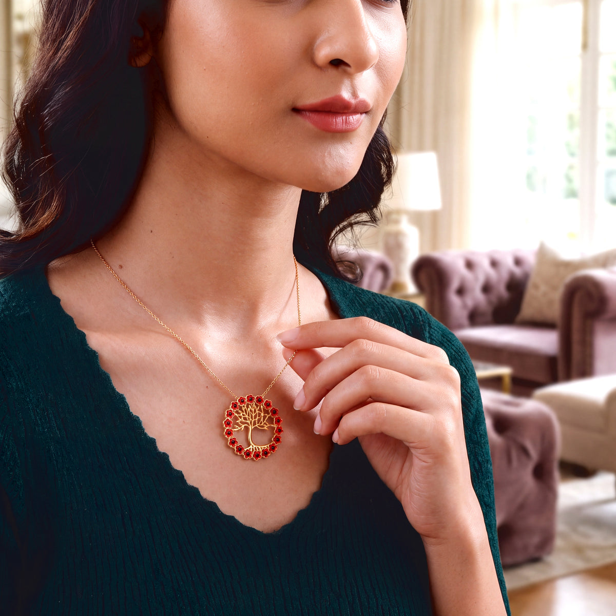 Black Crystal Tree of Life Pendant with Chain (Size 24-2 Ext) 4533130 2