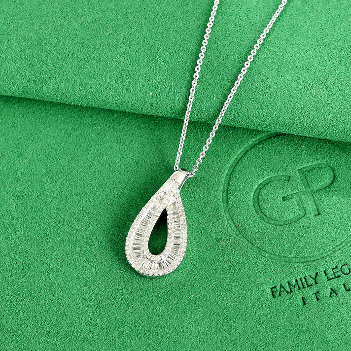 GP - Natural White Diamond &amp; Blue Sapphire Pendant with Chain (Size 20) in Rhodium Overlay Sterling Silver 0.50 Ct. 4533171 2