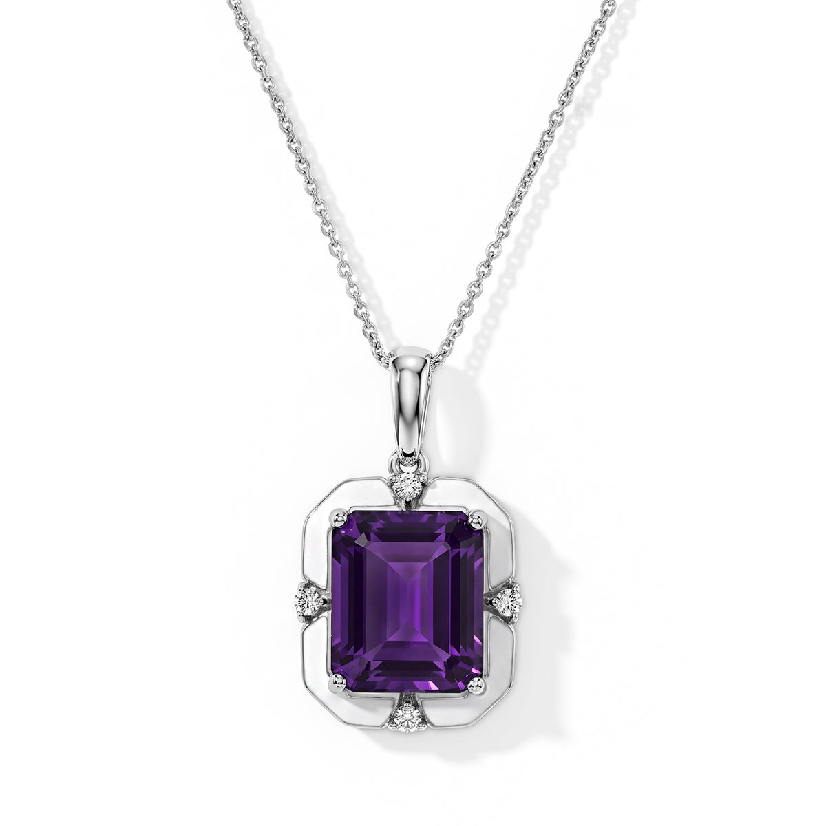 D'Joy - AAA Zambian Amethyst &amp; Moissanite Pendant with Chain (Size 20) in Rhodium Overlay Sterling Silver 6.00 Ct. 4533383 0