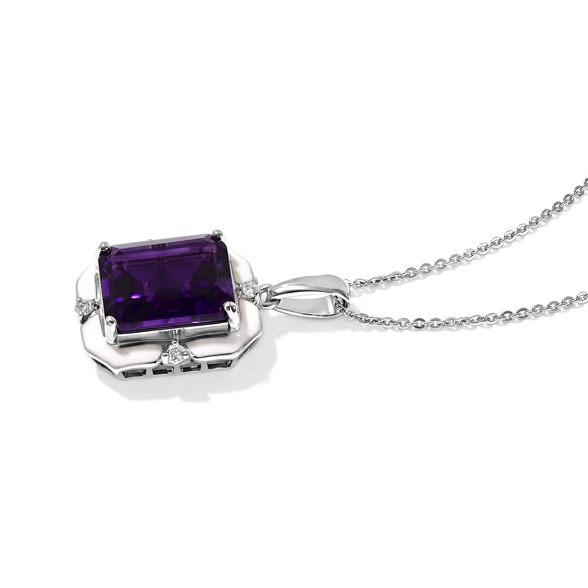 D'Joy - AAA Zambian Amethyst &amp; Moissanite Pendant with Chain (Size 20) in Rhodium Overlay Sterling Silver 6.00 Ct. 4533383 3