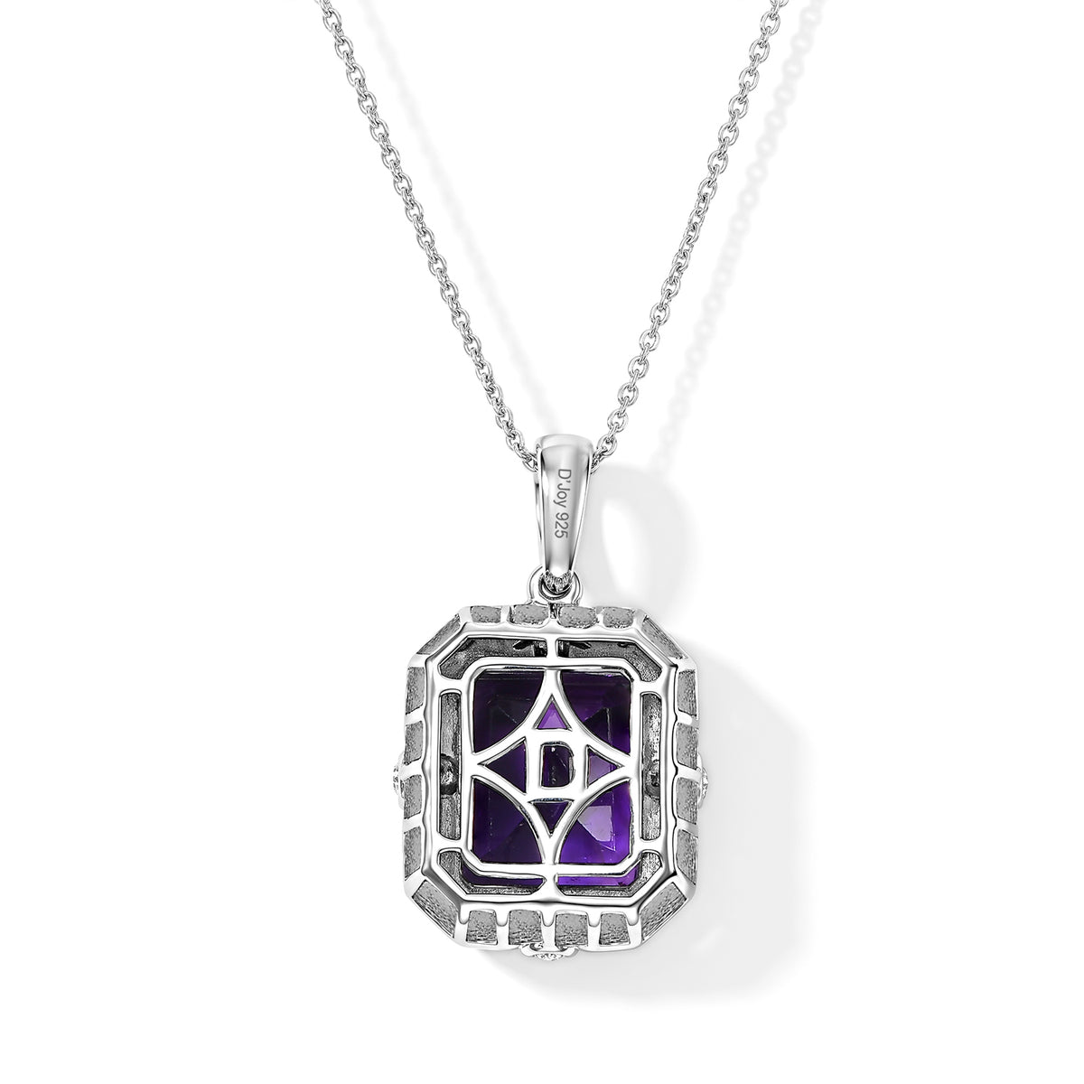 D'Joy - AAA Zambian Amethyst &amp; Moissanite Pendant with Chain (Size 20) in Rhodium Overlay Sterling Silver 6.00 Ct. 4533383 4