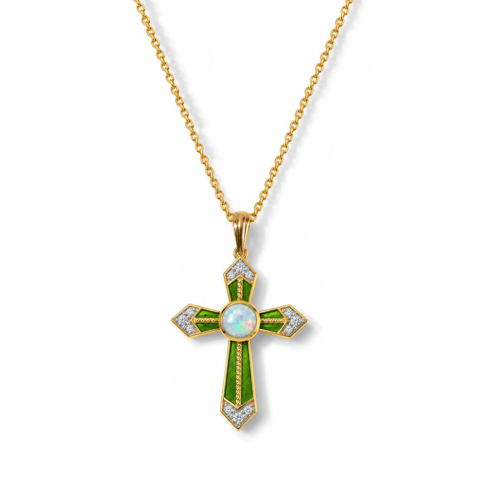 D'Joy - AAA Ethiopian Opal & White Zircon Pendant in Yellow Gold Plated Sterling Silver with Chain (Size 20)_4533627