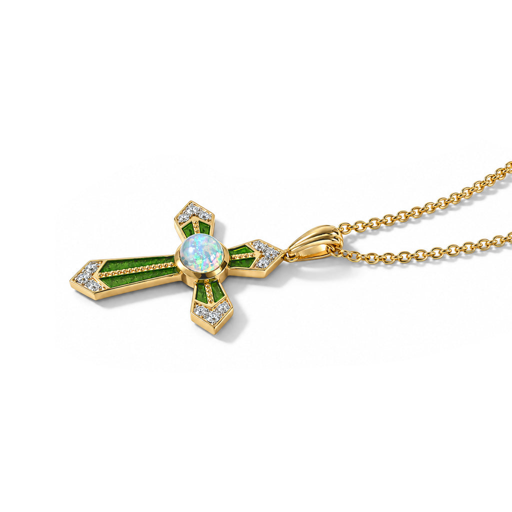 D'Joy - AAA Ethiopian Opal & White Zircon Pendant in Yellow Gold Plated Sterling Silver with Chain (Size 20)_4533627_3