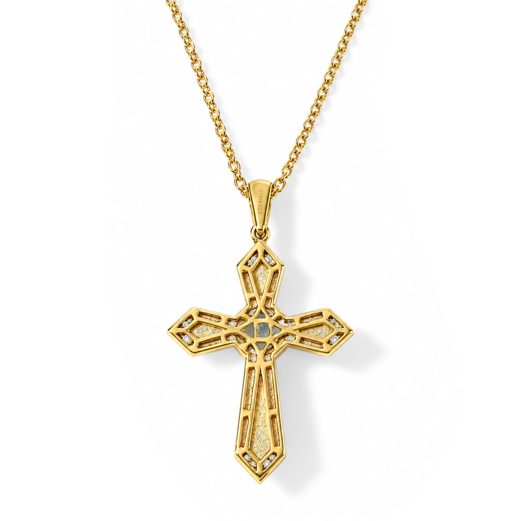 D'Joy - AAA Ethiopian Opal & White Zircon Pendant in Yellow Gold Plated Sterling Silver with Chain (Size 20)_4533627_4