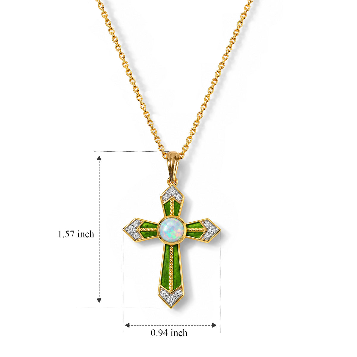 D'Joy - AAA Ethiopian Opal &amp; White Zircon Pendant in Yellow Gold Plated Sterling Silver with Chain (Size 20) 4533627 3