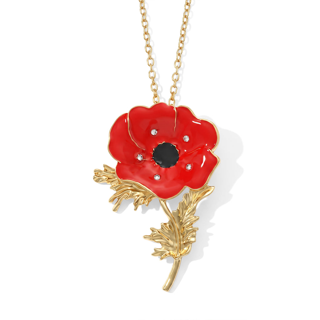 White Crystal Poppy Flower Pendant with Chain (Size 24+2 Ext)_4533728