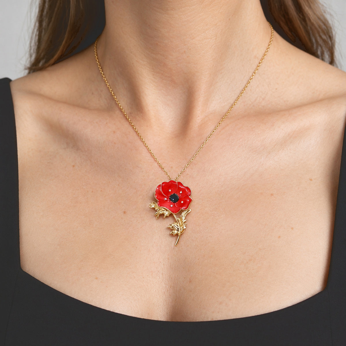 White Crystal Poppy Flower Pendant with Chain (Size 24-2 Ext) 4533728 1