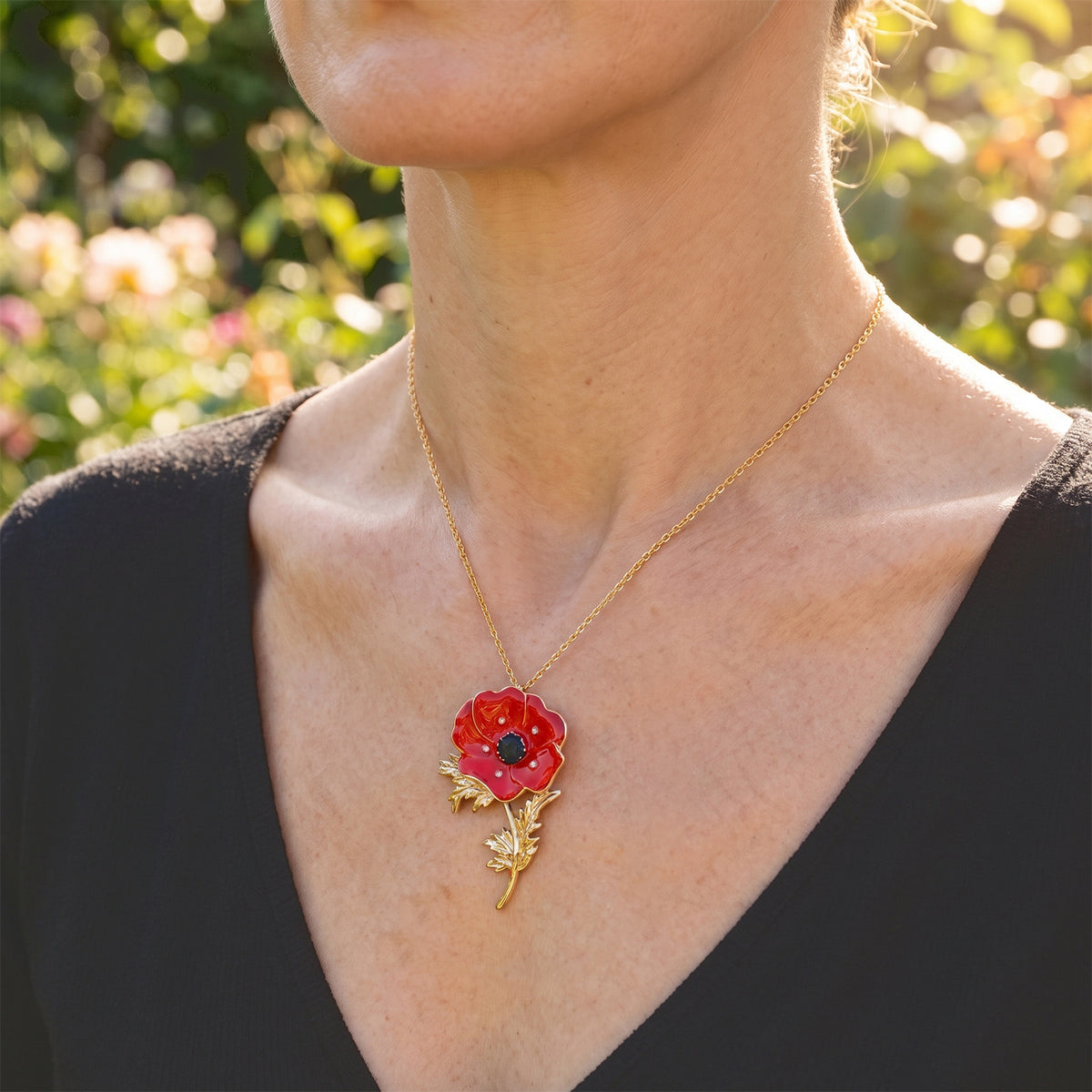 White Crystal Poppy Flower Pendant with Chain (Size 24-2 Ext) 4533728 2