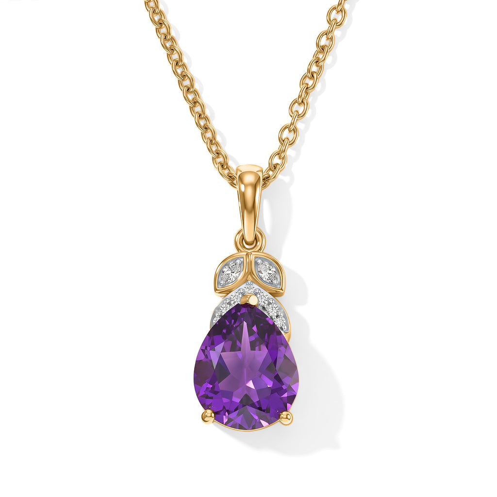 D'Joy - AAA Zambian Amethyst & White Zircon Pendant in Yellow Gold Plated Sterling Silver with Chain (Size 20) 2.20 Ct._4534138
