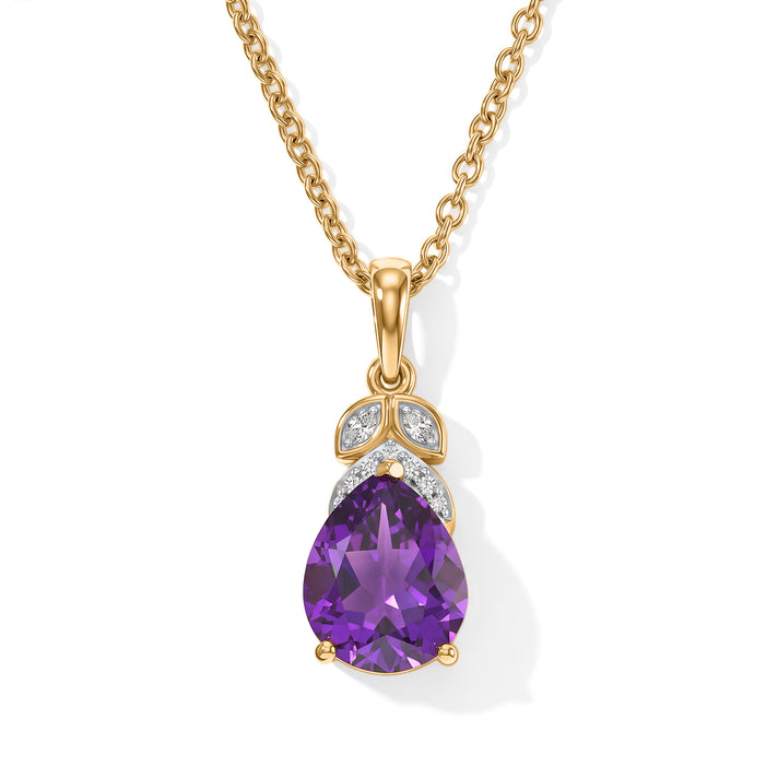 D'Joy - AAA Zambian Amethyst &amp; White Zircon Pendant in Yellow Gold Plated Sterling Silver with Chain (Size 20) 2.20 Ct. 4534138 1