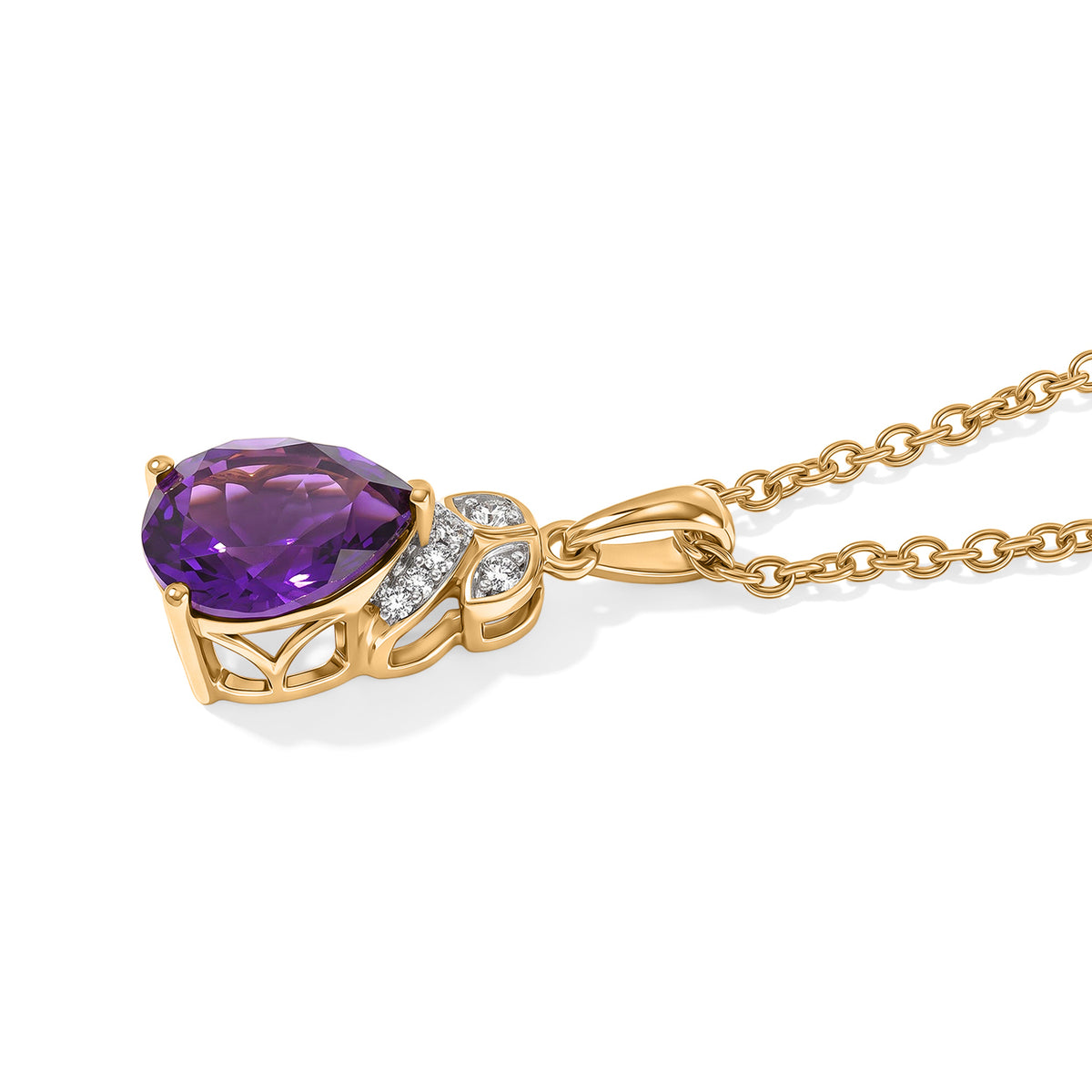 D'Joy - AAA Zambian Amethyst &amp; White Zircon Pendant in Yellow Gold Plated Sterling Silver with Chain (Size 20) 2.20 Ct. 4534138 3