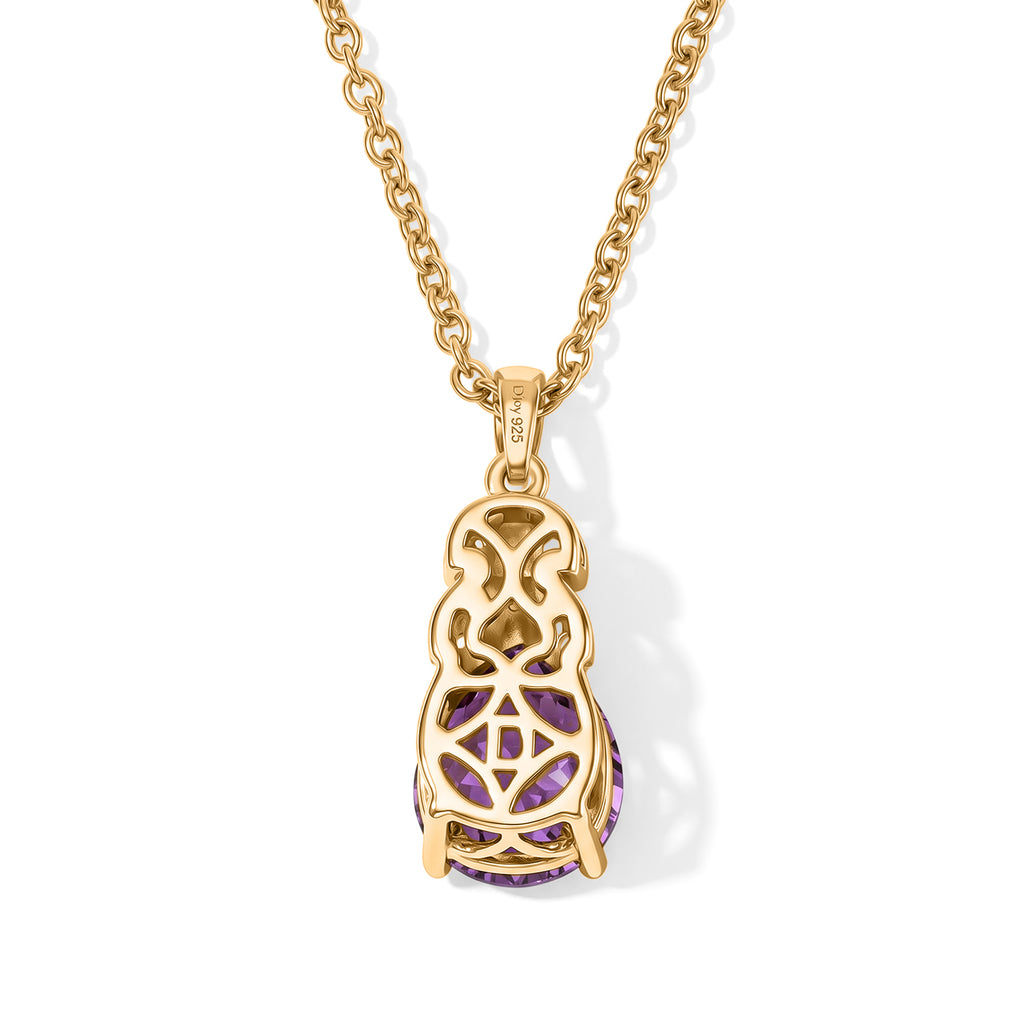 D'Joy - AAA Zambian Amethyst & White Zircon Pendant in Yellow Gold Plated Sterling Silver with Chain (Size 20) 2.20 Ct._4534138_4