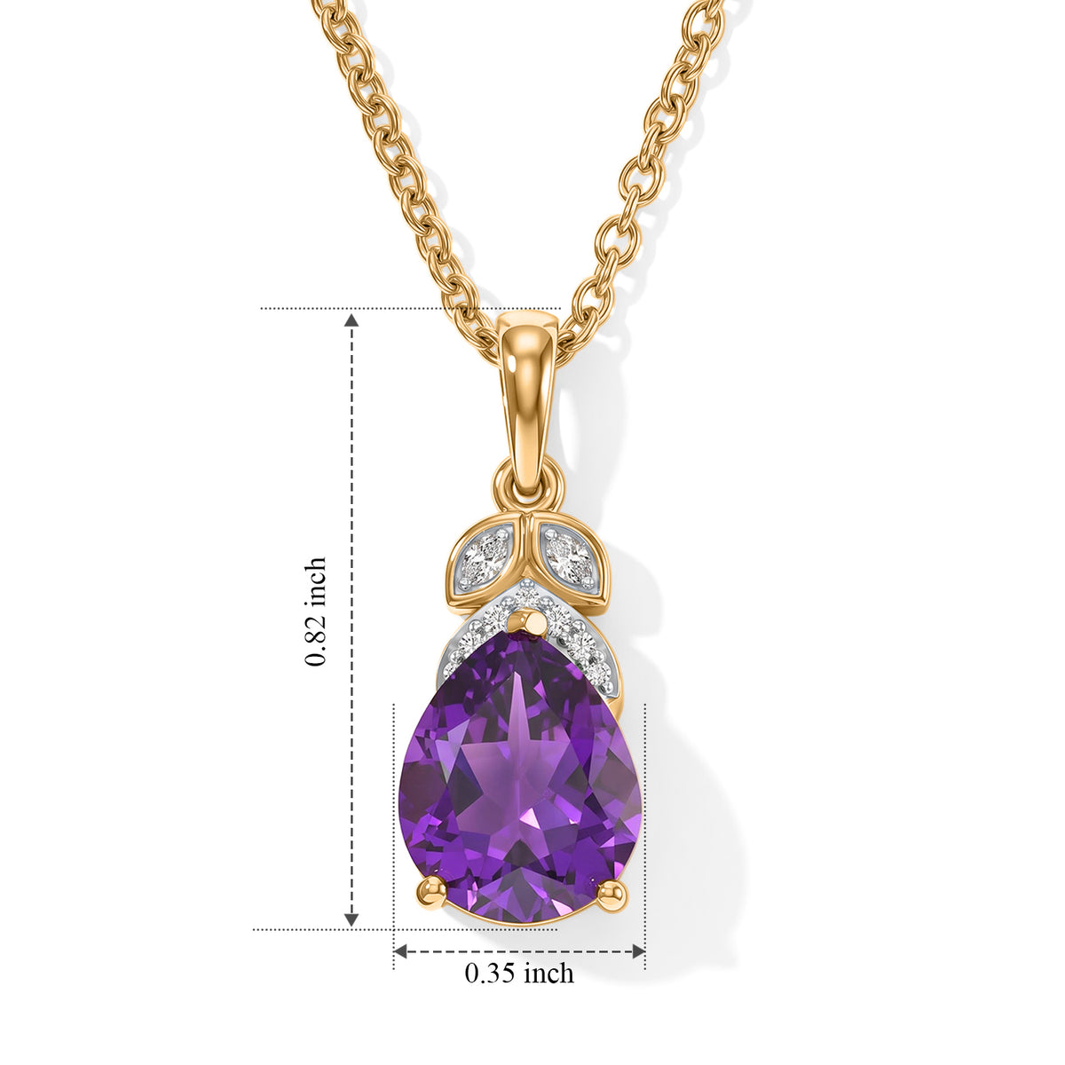 D'Joy - AAA Zambian Amethyst &amp; White Zircon Pendant in Yellow Gold Plated Sterling Silver with Chain (Size 20) 2.20 Ct. 4534138 5