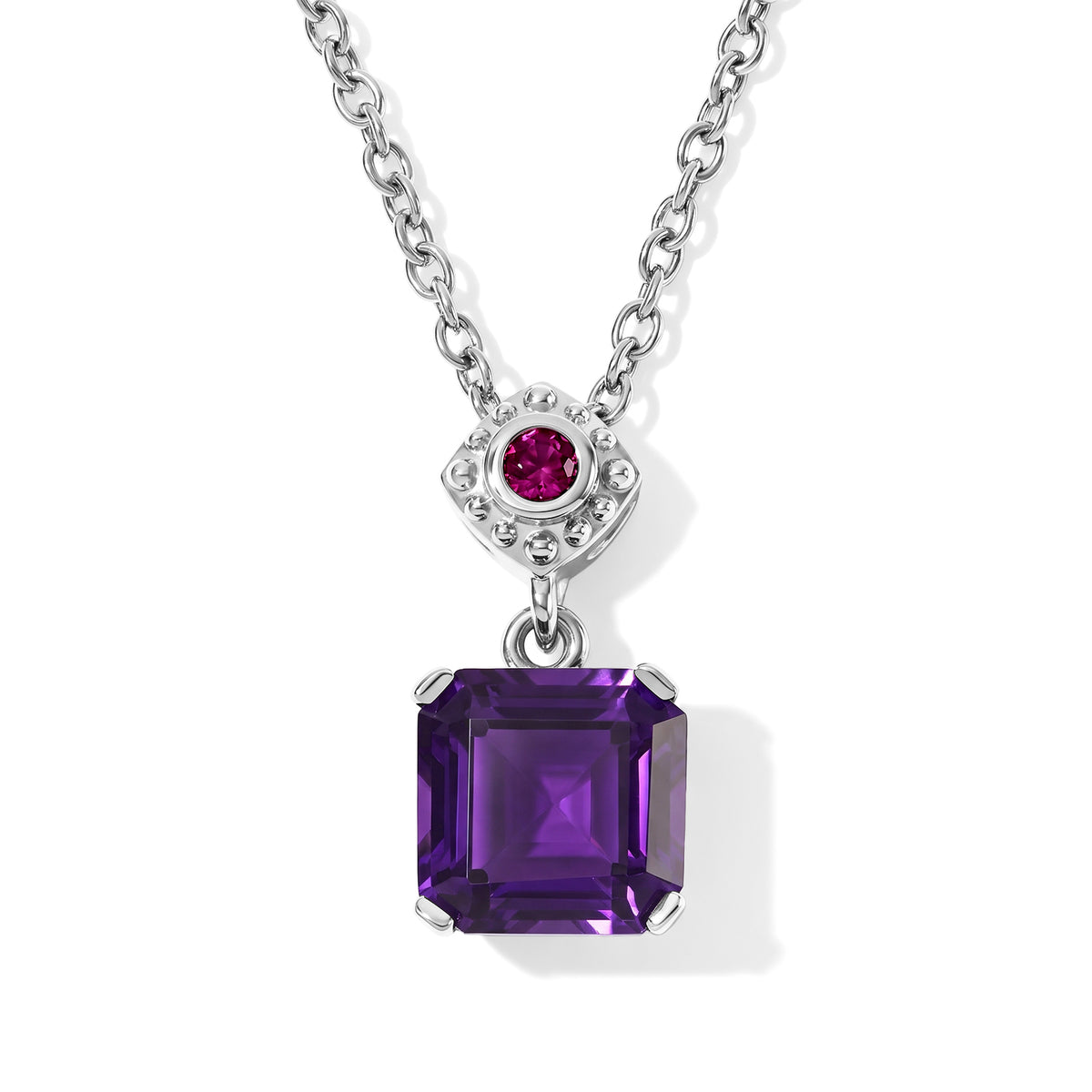 D'Joy - AAA Zambian Amethyst &amp; Rhodolite Garnet Pendant in Platinum Overlay Sterling Silver with Chain (Size 20) 2.60 Ct. 4534139 0