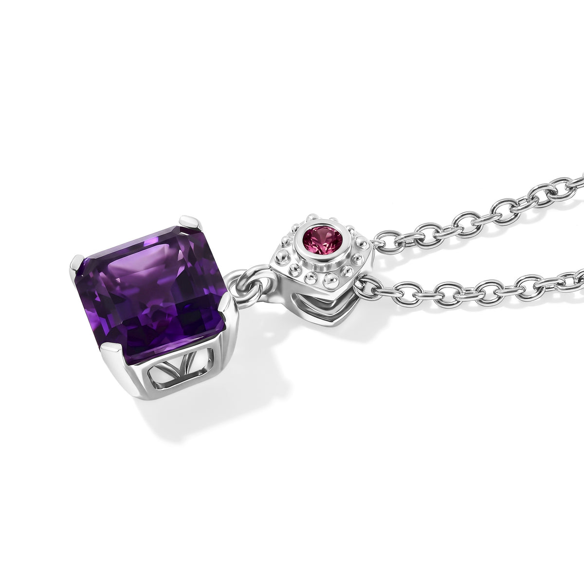 D'Joy - AAA Zambian Amethyst &amp; Rhodolite Garnet Pendant in Platinum Overlay Sterling Silver with Chain (Size 20) 2.60 Ct. 4534139 3