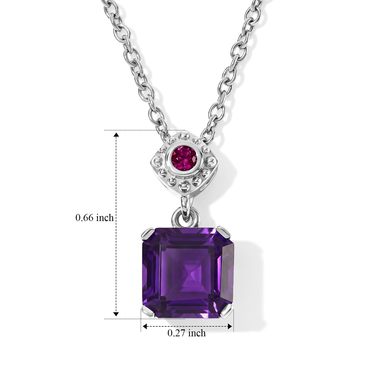 D'Joy - AAA Zambian Amethyst &amp; Rhodolite Garnet Pendant in Platinum Overlay Sterling Silver with Chain (Size 20) 2.60 Ct. 4534139 5