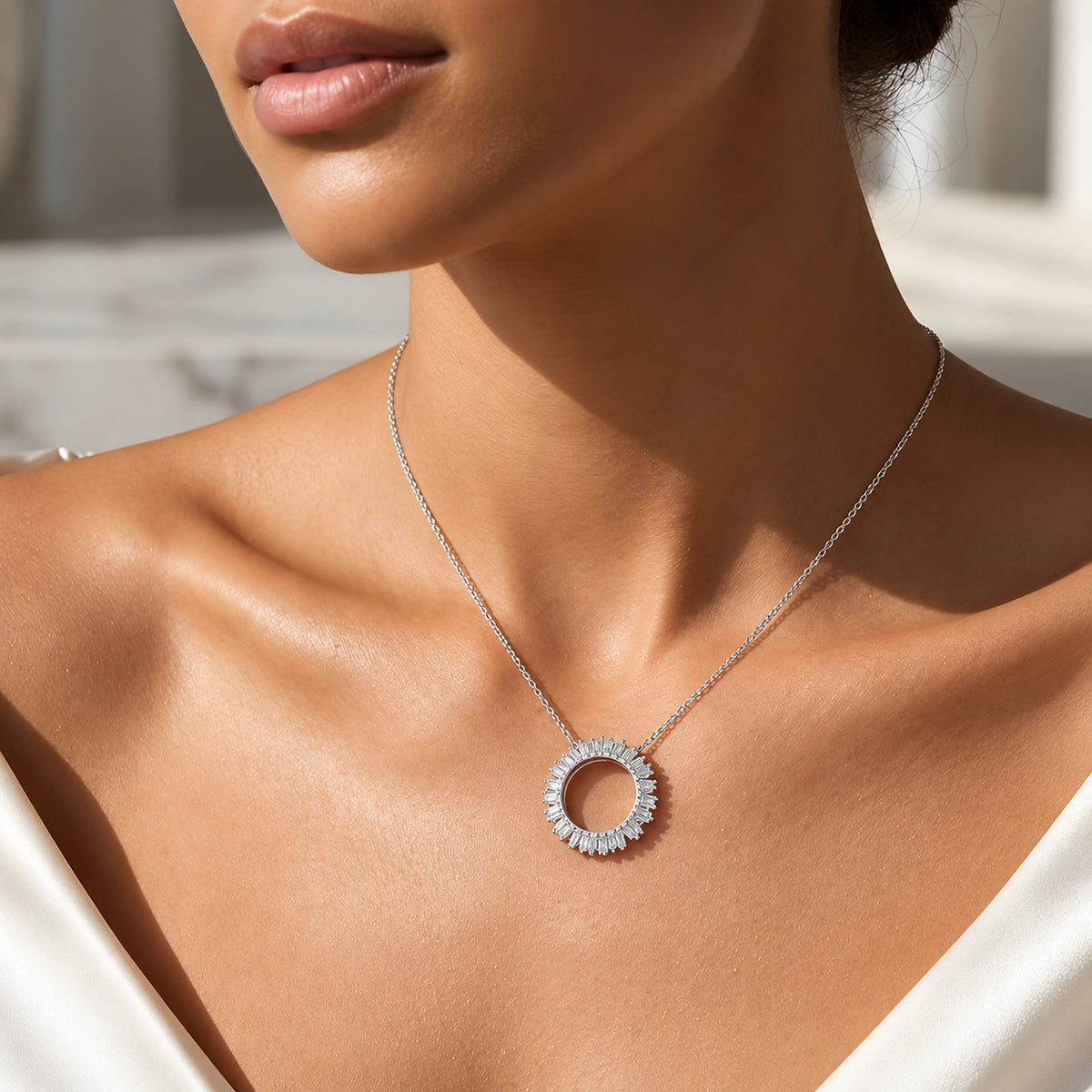 GP - Natural White Diamond &amp; Blue Sapphire Pendant with Chain (Size 20) in Rhodium Overlay Sterling Silver 0.50 Ct. 4534261 3