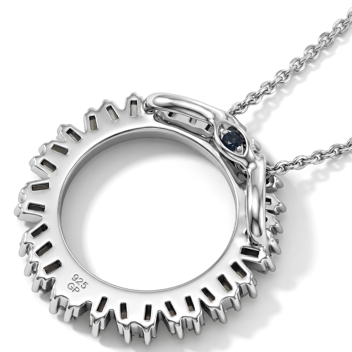GP - Natural White Diamond &amp; Blue Sapphire Pendant with Chain (Size 20) in Rhodium Overlay Sterling Silver 0.50 Ct. 4534261 7