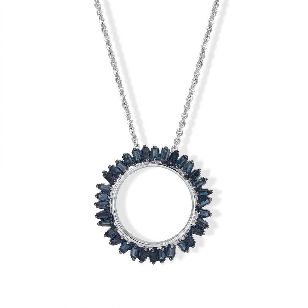 Blue Diamond  Kanchanaburi Blue Sapphire Pendant with Chain (Size 20) in Rhodium Overlay Sterling Silver 0.02 ct  0.500  Ct._4534263