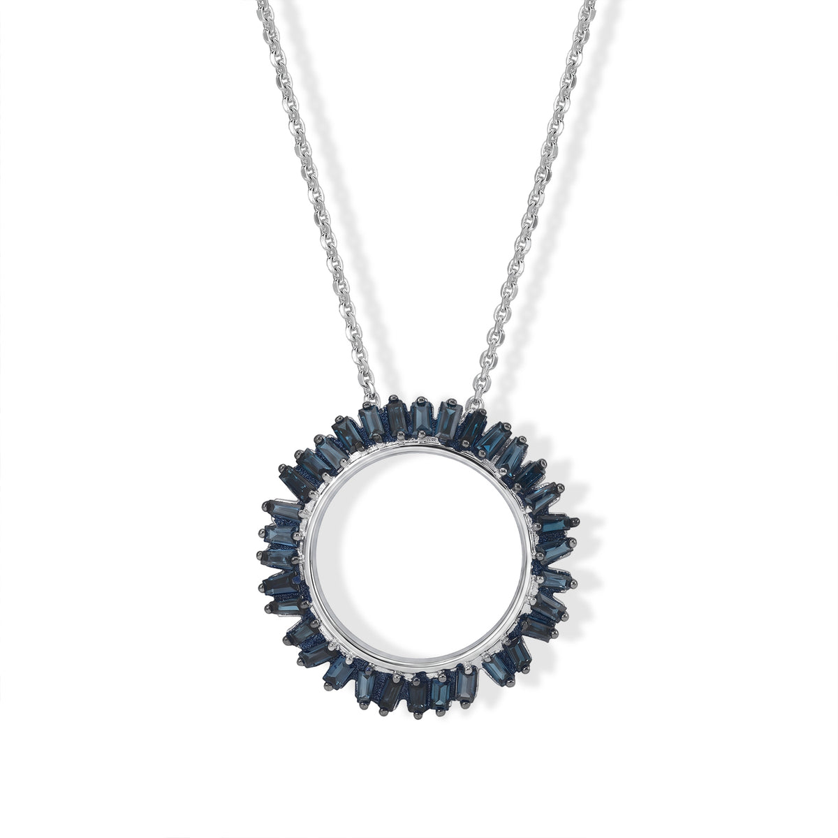 GP - Blue Diamond &amp; Blue Sapphire Pendant with Chain (Size 20) in Rhodium Overlay Sterling Silver 0.50 Ct. 4534263 0