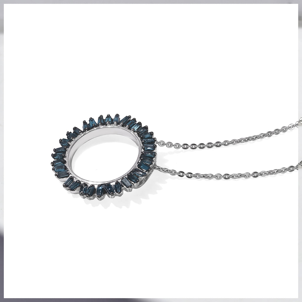Blue Diamond  Kanchanaburi Blue Sapphire Pendant with Chain (Size 20) in Rhodium Overlay Sterling Silver 0.02 ct  0.500  Ct._4534263_4