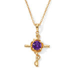 D'Joy - AAA Zambian Amethyst Cross Pendant in Yellow Gold Plated Sterling Silver with Chain (Size 20) 1.20 Ct._4534497