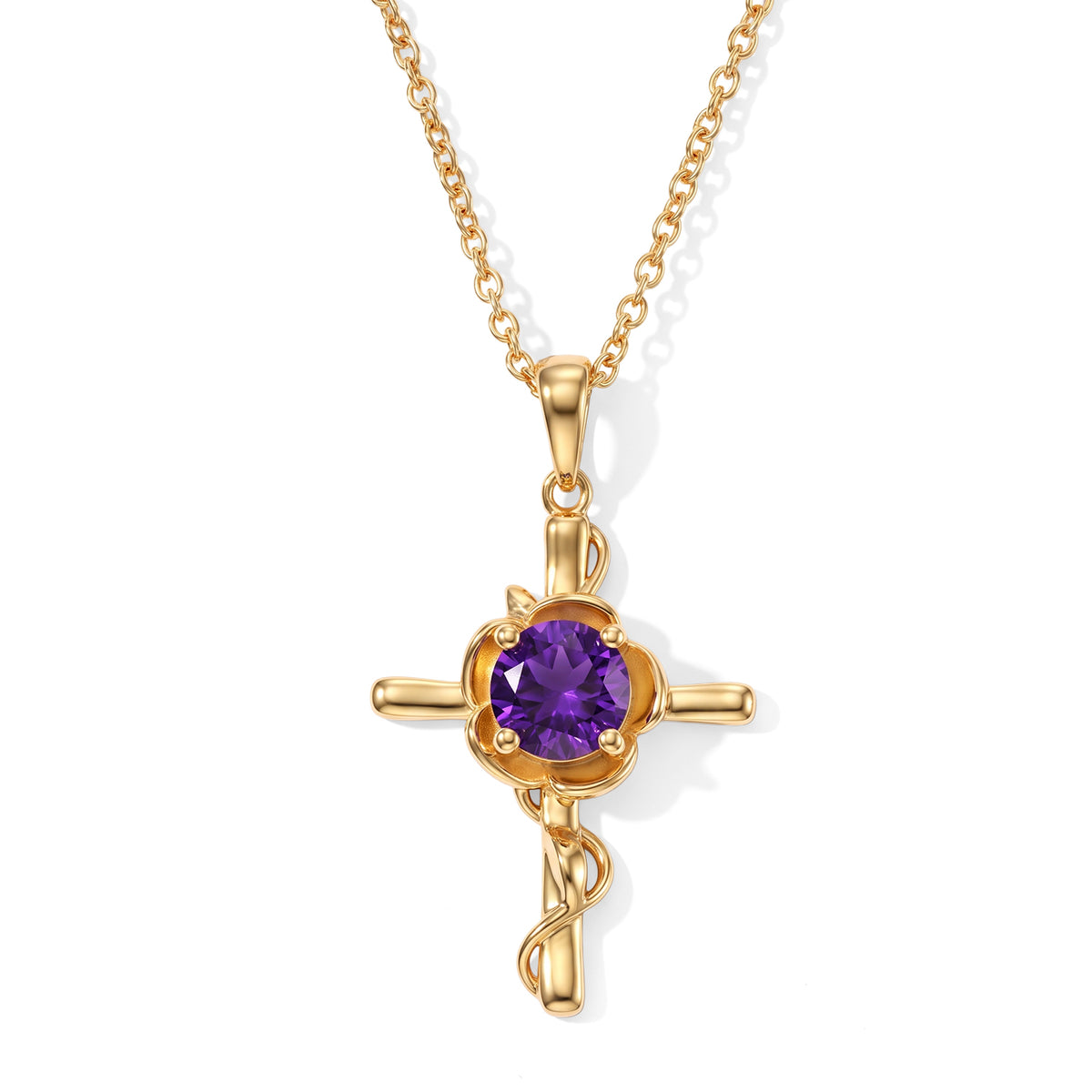 D'Joy - AAA Zambian Amethyst Cross Pendant in Yellow Gold Plated Sterling Silver with Chain (Size 20) 1.20 Ct. 4534497 0