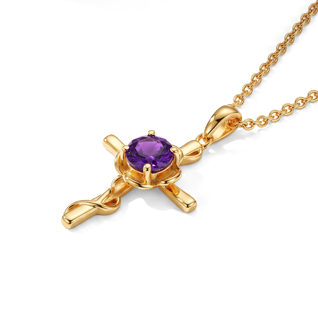 D'Joy - AAA Zambian Amethyst Cross Pendant in Yellow Gold Plated Sterling Silver with Chain (Size 20) 1.20 Ct._4534497_3