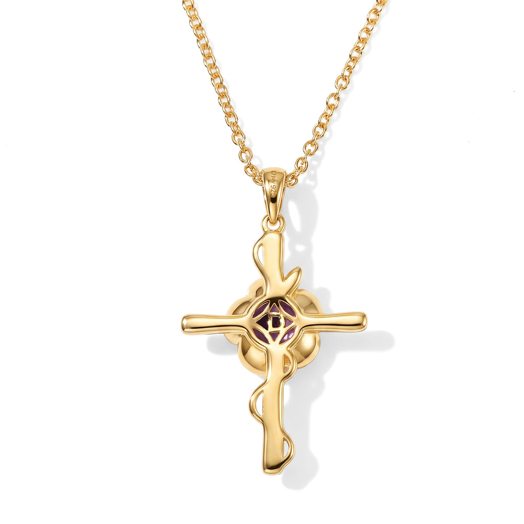 D'Joy - AAA Zambian Amethyst Cross Pendant in Yellow Gold Plated Sterling Silver with Chain (Size 20) 1.20 Ct._4534497_4