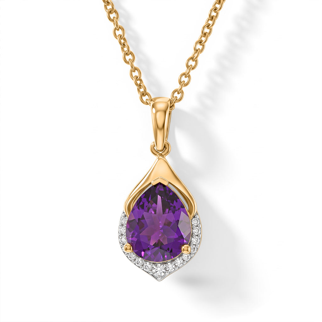 D'Joy - AAA Zambian Amethyst & White Zircon Pendant in Yellow Gold Plated Sterling Silver with Chain (Size 20) 2.30 Ct._4534635