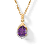D'Joy - AAA Zambian Amethyst & White Zircon Pendant in Yellow Gold Plated Sterling Silver with Chain (Size 20) 2.30 Ct._4534635