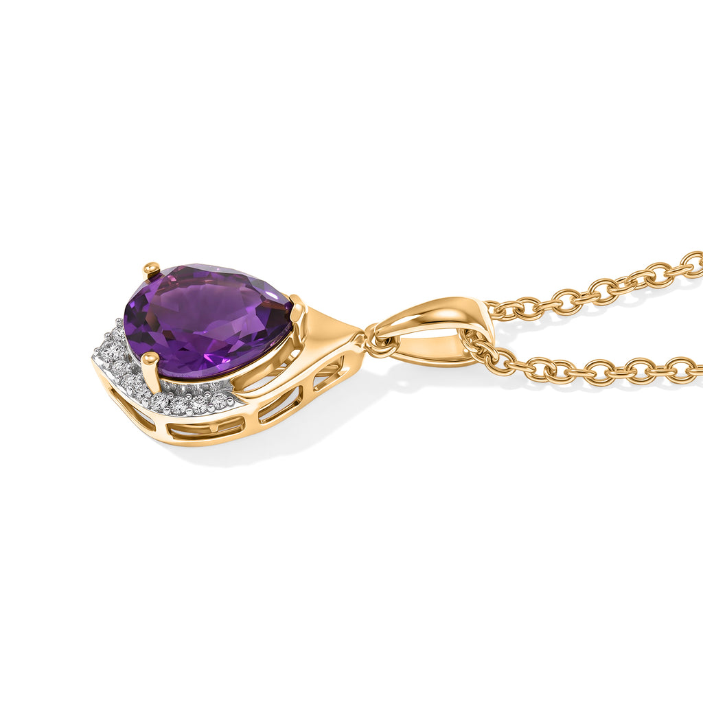 D'Joy - AAA Zambian Amethyst & White Zircon Pendant in Yellow Gold Plated Sterling Silver with Chain (Size 20) 2.30 Ct._4534635_3