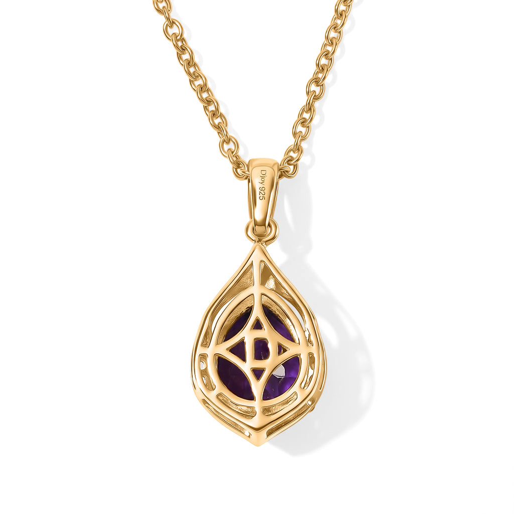 D'Joy - AAA Zambian Amethyst & White Zircon Pendant in Yellow Gold Plated Sterling Silver with Chain (Size 20) 2.30 Ct._4534635_4