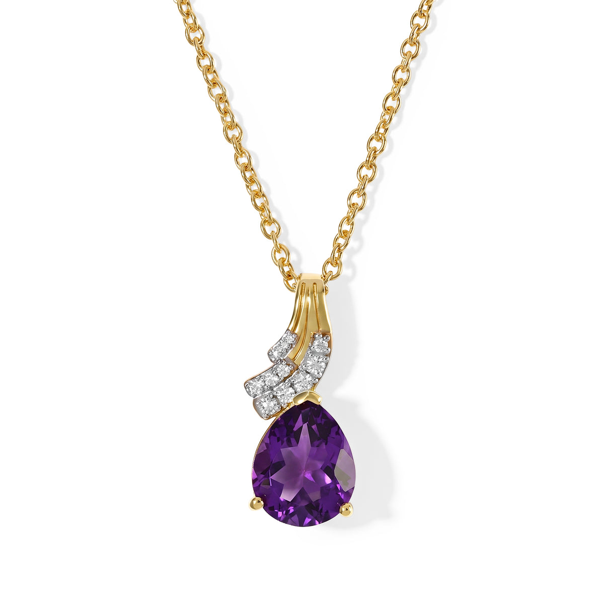 D'Joy - AAA Zambian Amethyst &amp; White Zircon Pendant in Yellow Gold Plated Sterling Silver with Chain (Size 20) 2.30 Ct. 4534637 0