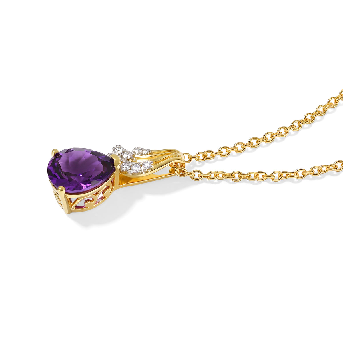 D'Joy - AAA Zambian Amethyst &amp; White Zircon Pendant in Yellow Gold Plated Sterling Silver with Chain (Size 20) 2.30 Ct. 4534637 3