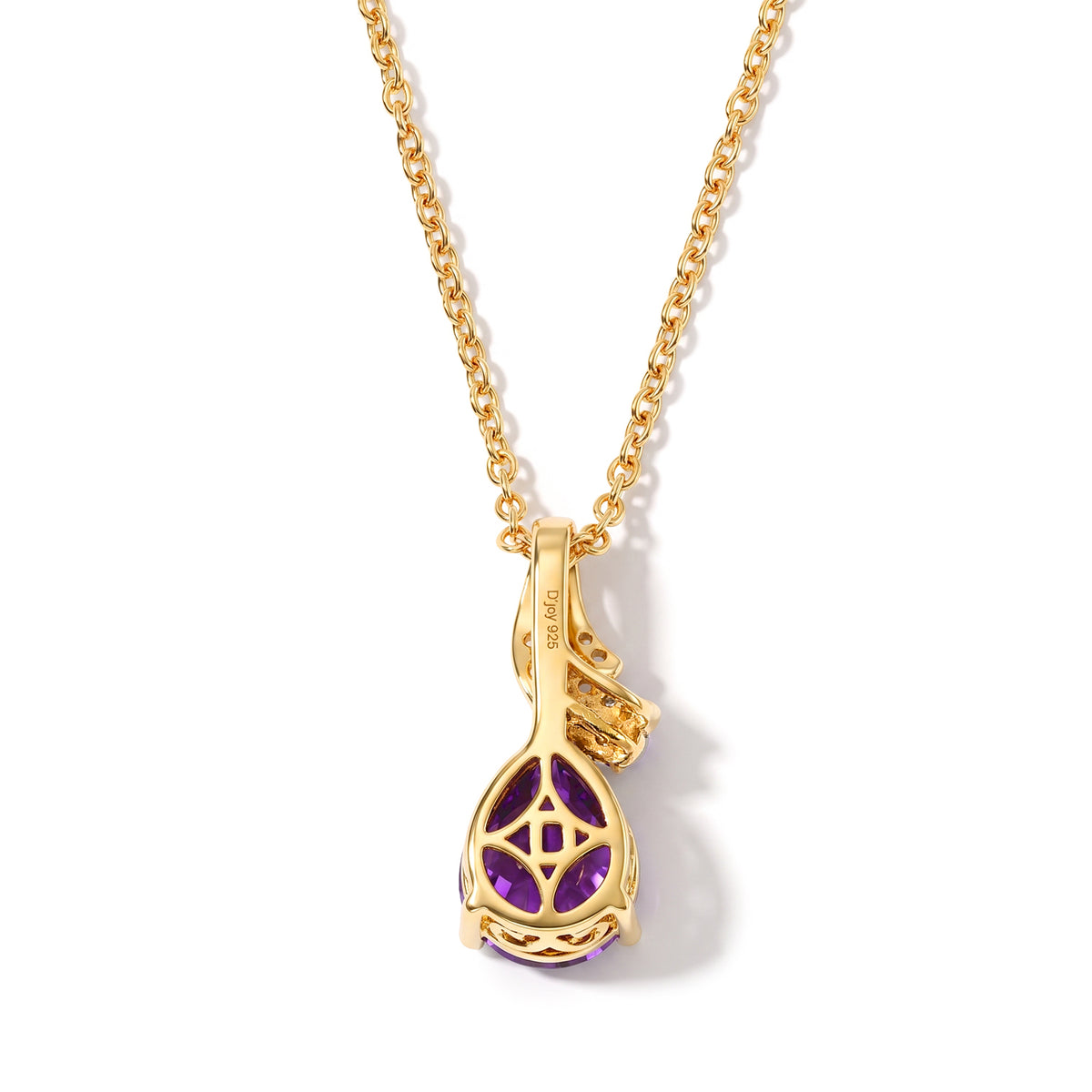 D'Joy - AAA Zambian Amethyst &amp; White Zircon Pendant in Yellow Gold Plated Sterling Silver with Chain (Size 20) 2.30 Ct. 4534637 4