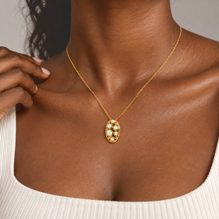 D'Joy - AAA Ethiopian Opal &amp; White Zircon Pendant in Yellow Gold Plated Sterling Silver with Chain (Size 20) 4534644 2
